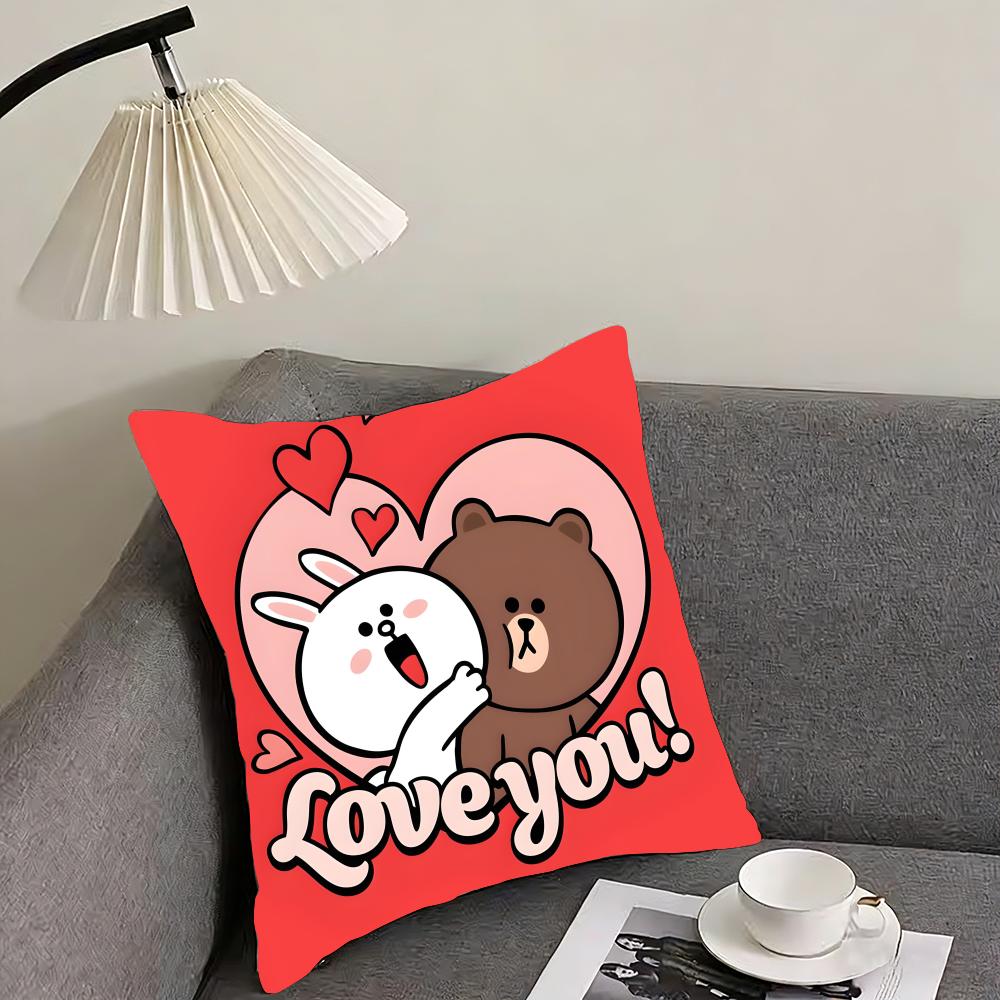 BBrown BearR And Cony Cute Cushion Cover Pillowcase Ultra Soft Skin Friendly Fabric Cloud Like Comfort Concealed Zipper