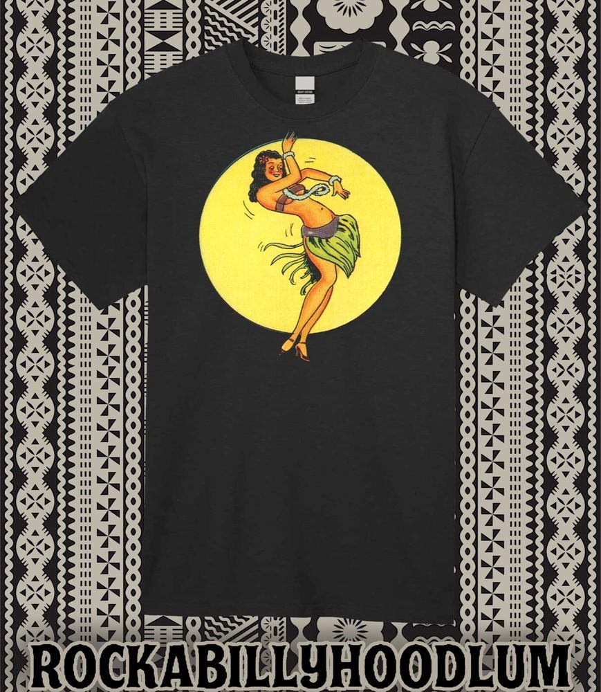 Retro Tiki Art Tee T Shirt Restaurant Bar Hula Girl Mid Century Hawaiian Dancer