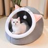 Лежанка-пещера для кошек для домашних кошек, в форме животного, полузакрытая, с подвесным мячиком, уютная теплая успокаивающая кровать для питомцев для маленьких собак, щенков, кошек