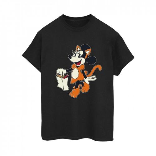 Mickey Mouse Womens/Ladies Cat Trick Or Treat Minnie Mouse Cotton Boyfriend T-Shirt