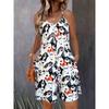 Womens Summer Dog - Print Loose round-Neck Spaghetti Strap Short Jumpsuit Rompers