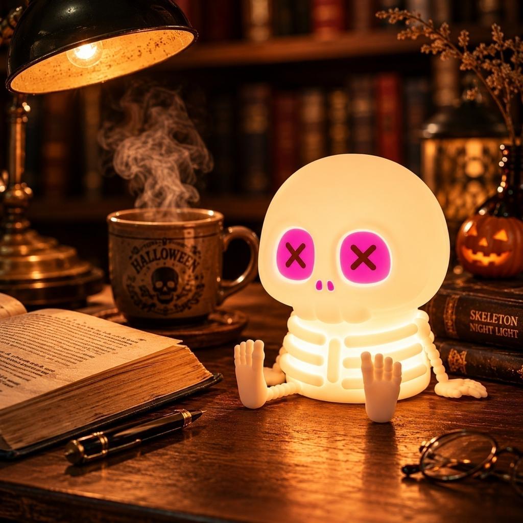 Ночник-скелет с несколькими режимами освещения, на USB-питании, декоративная лампа для помещений, Хэллоуина, дома, рабочего стола, спальни