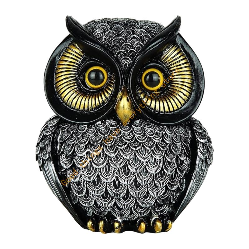 Owl Themed Resin Art Small Sculpture Decorative Piece Collectible Ornament for Bookshelf Desktop Office Decors Gift 55KF