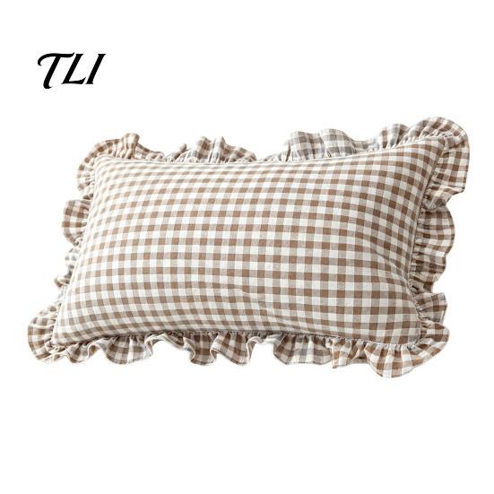 Solid Color Throw Pillows Ruffle Pillow Cover, Cotton Plaid Case with Frill Edge, 18x18 Comfortable Slips Inch 20x12 Decorative Cover for Farmhouse