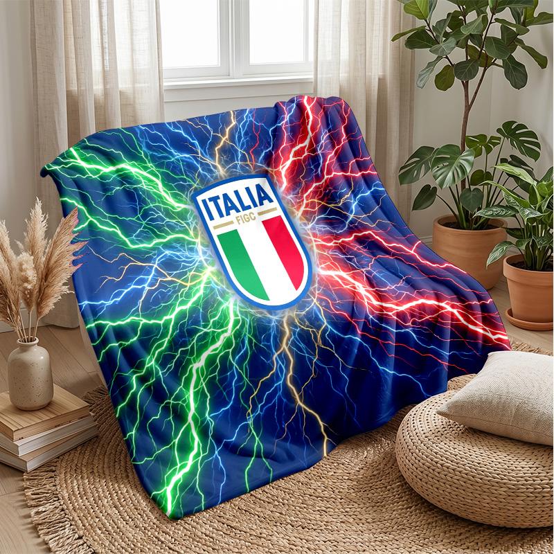 Italy Football Printed Flannel Blanket Skin Friendly Warm Decorative Throw for Indoor Couch Bed Daily Use