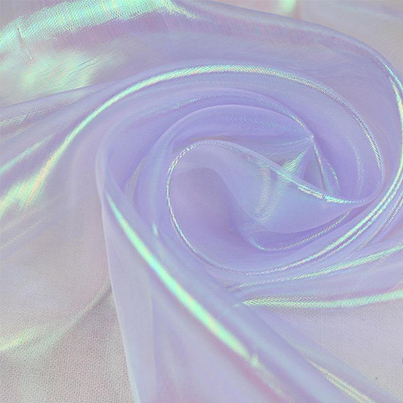 Красочная Органза Яркая Шелковая Сетчатая Ткань Шифрование Фантазия Лазерная Стеклянная Пряжа Ткань DIY Костюмы для Сценических Выступлений Свадебный Декор