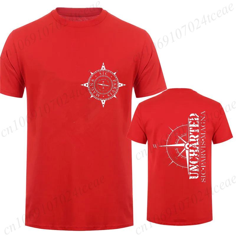 Magna Sic Parvis Печатная Графика Футболка Мужская Одежда Футболка с коротким рукавом Неизведанное Приключенческое Путешествие Компас Мужская Уличная Одежда Футболка