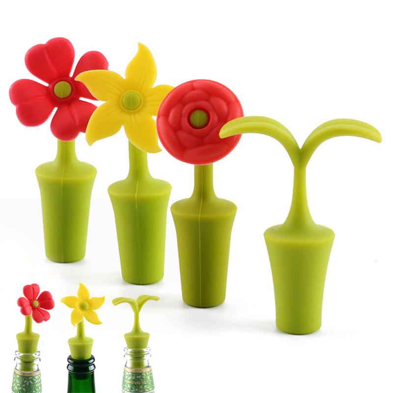 Flowers Wine Bottle Stopper Beer Cap Silicone Cork Leak Proof Bottle Sealer Stoppers
