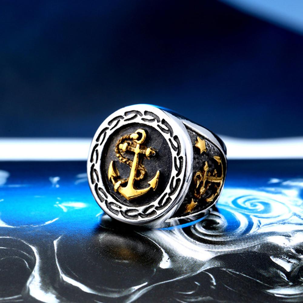 Винтажное кольцо викингов с якорем для мужчин и мальчиков в стиле панк-хип-хоп, якорная печать, сталь/золотой цвет, кольцо викингов из нержавеющей стали, уличные ювелирные изделия, подарок