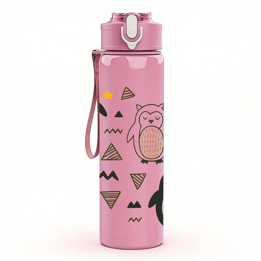 1PC Penguin Triangle Seamless Pattern 750ml Color Plastic Sports Water Bottle Leakproof Flip Straw Lid Suitable for Sports Office Home Use