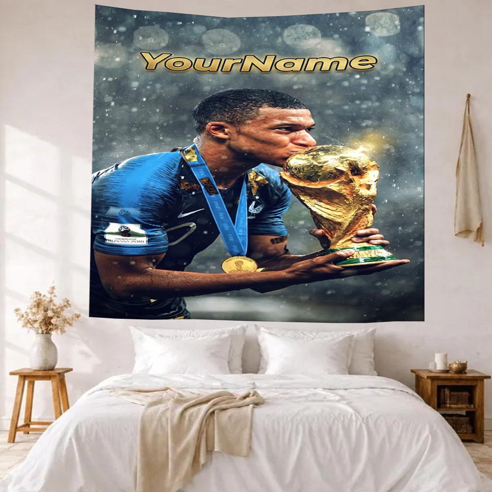 Mbappe Custom Your Name Wall Decor Tapestry Art For Pet Memorial Birthdaywedding Party Backdrop Family Gift
