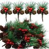 Grenerics 20 Branch Red Berry Pinecones Pine Needles Stems Artificial Winter Christmas Berries Picks Decor for Christmas Garland Holiday Wreath