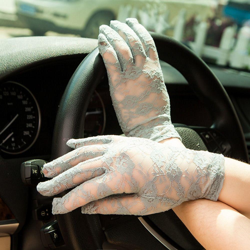 Прозрачные кружевные перчатки с цветочным узором, сетчатые перчатки с отверстиями для защиты от солнца, перчатки от солнца, женские/девичьи