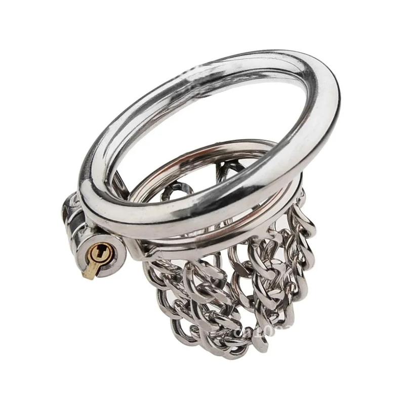 Chain Hollow Mesh Small Cock Cage Stainless Penis Male Metal Chastity Lock Sex Bondage Erotic Steel For Ring Toy Device BDSM Men