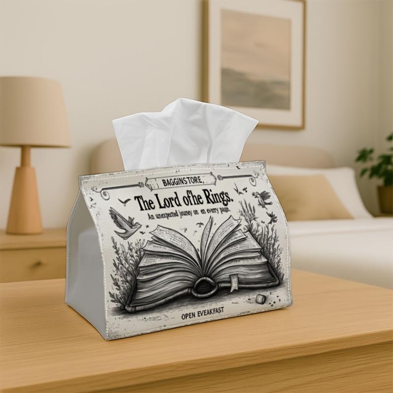 1pc Fantasy Art Tissue Box - Open Book with Text, 17.02*25.91cm, Ideal for Kitchen, Living Room, Bedroom, Bathroom - Holiday Decor, Bathroom Accessory