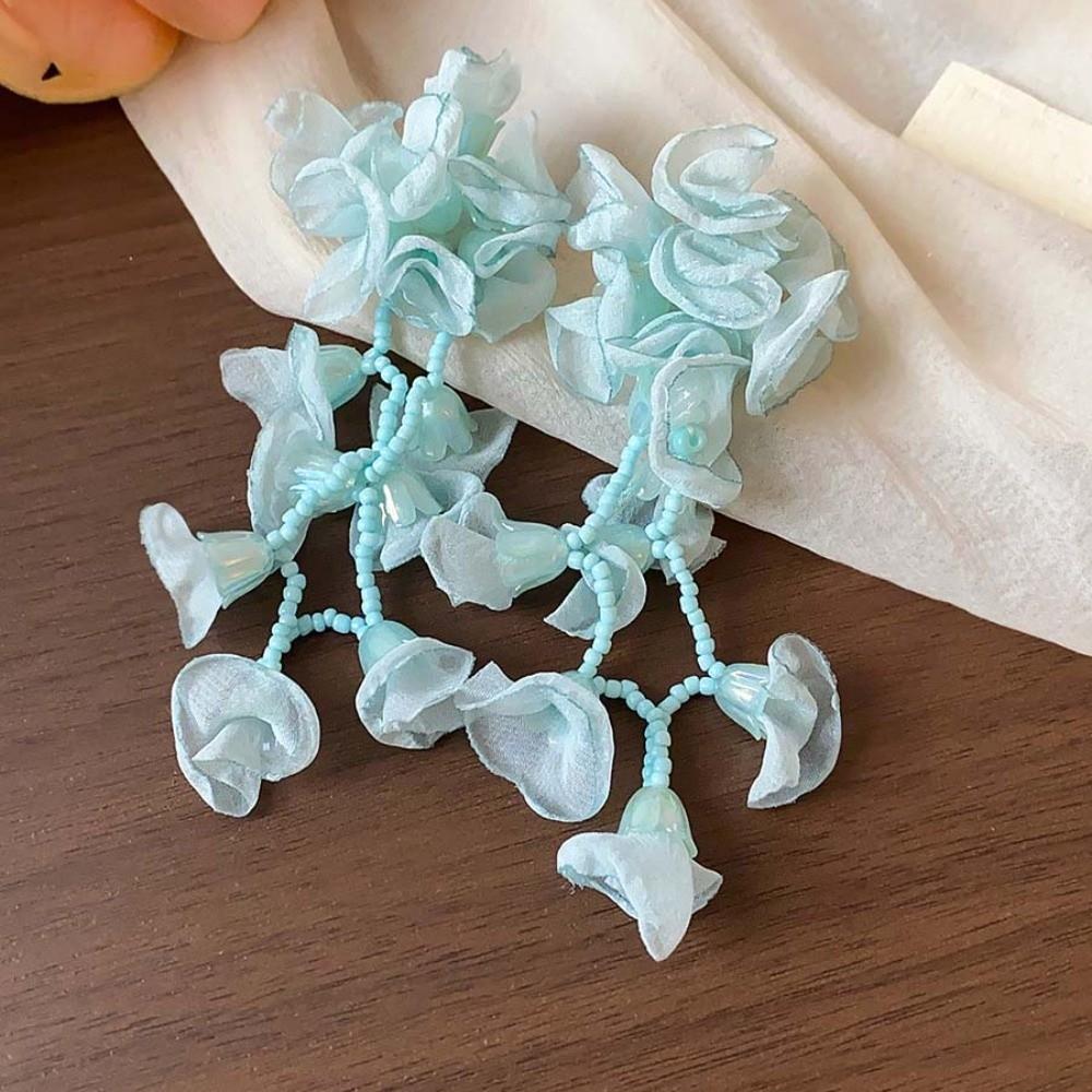 1 pair Bohemian Style Vacation Flower Eardrops with Beads Tassel Women Seaside Earrings Bride