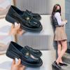 Женские черные мокасины Весенние туфли на толстом каблуке Небольшие кожаные туфли