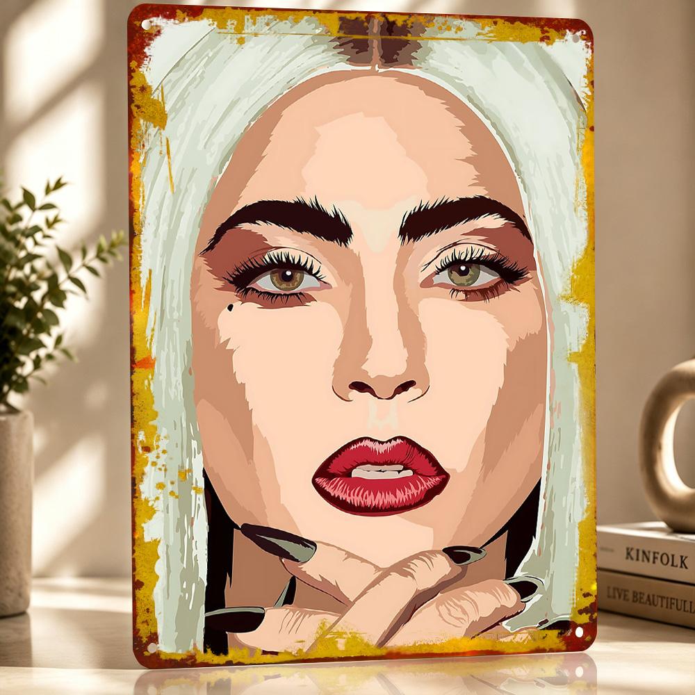 Lady Gaga Portrait Illustration Personalized D Textured Metal Poster Wall Art Vintage Tin Signs for Home Decorations Room Decor