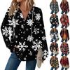 Women's Fashion Long Sleeve  Drawstring Hooded Button V-Neck Casual Hooded Christmas Printed Sweatshirt Top