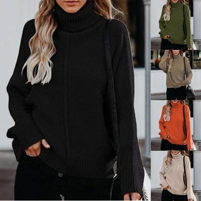 Женский И Зимний Свободный Однотонный Сшивной Трикотажный Свитер Топ с Длинным Рукавом и Воротником-стойкой