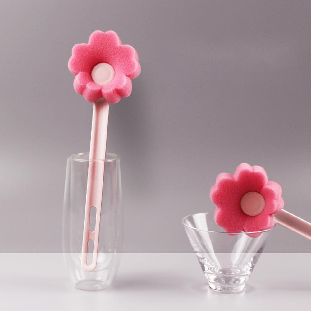Sponge Brush Household Flower Shaped Long Handle Sponge Cup Brush Bottle Cleaning Brush