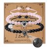 2Pcs/Set His Her Matching Bracelets Projection 100 Languages I Love You Couple Bracelets Heart Pairing Adjustable Beads Bracelets Jewelry Gift