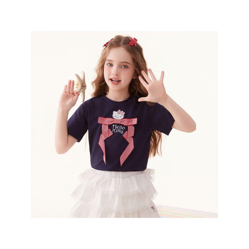Hello Kitty Girls' Short-Sleeved T-Shirt 100% Cotton Bow Summer Short-Sleeved 2025 New Summer Top