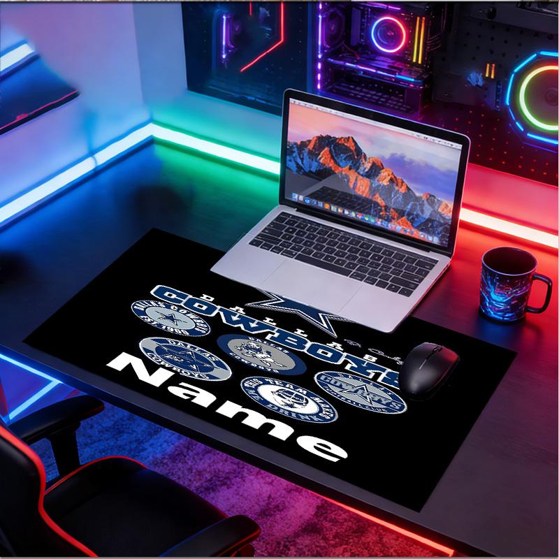 Custom Name Personalized Dallas Cowboys Pattern Mousepad, Laptop PC Desk Mat, Decorative Desk Mat for Home Keyboard Pad Gift