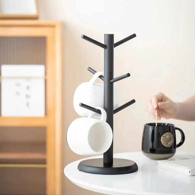 Bamboo Mug Hanging Display Rack Drinkware Shelf With 6 Hooks Tree Shape Wood Coffee Tea Cup Storage Holder Stand Cup Holders 5