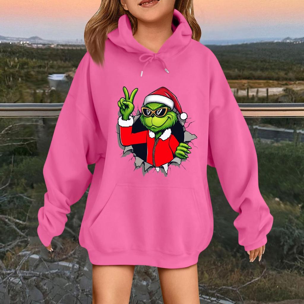 Children's Fashionable Casual Long-sleeved Loose Christmas Print Pullover Hooded Sweatshirt