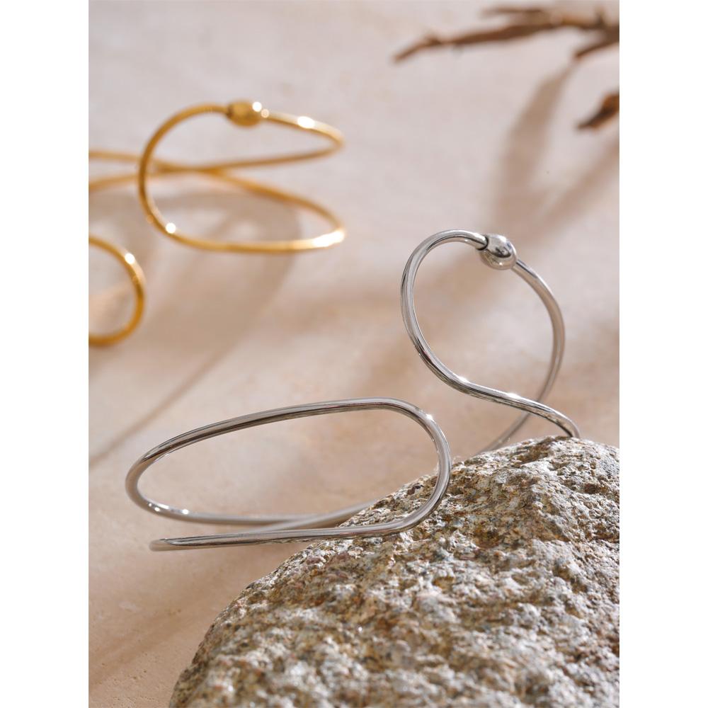 Eetit Минималистичный браслет-манжета из нержавеющей стали с двойным слоем и полым узором, с PVD-покрытием, модные геометрические водонепроницаемые ювелирные украшения для запястья