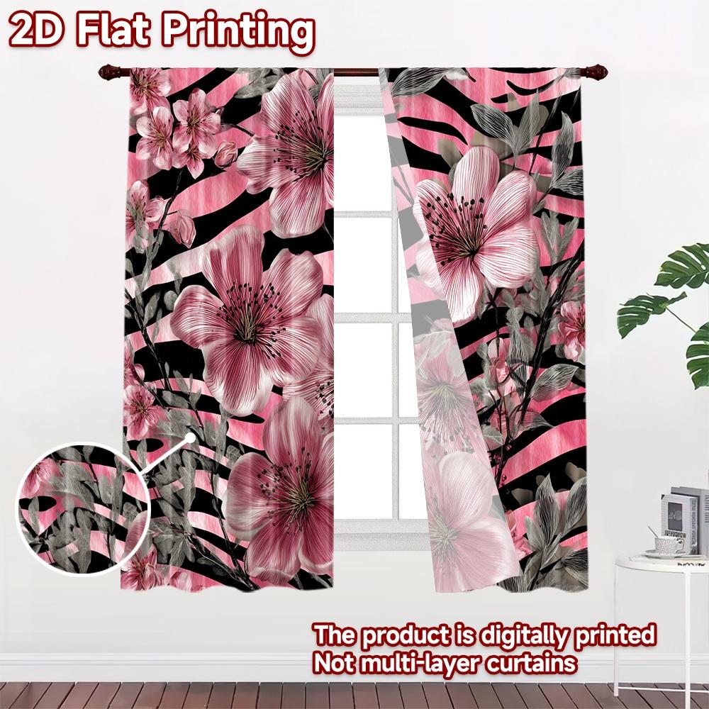 2D flat printing 2pcs Curtain Window Curtains Floral Zebra Stripes Digital Printed Polyester Drapes All Season Party & Holiday