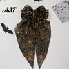 Decorative Bow Hairpins Halloween Silky Satin Hair Bows, Big Ribbon Clips, Oversized Bat Accessories Long Tail Barrettes, Cute for Women Girls