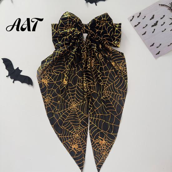 Decorative Bow Hairpins Halloween Silky Satin Hair Bows, Big Ribbon Clips, Oversized Bat Accessories Long Tail Barrettes, Cute for Women Girls