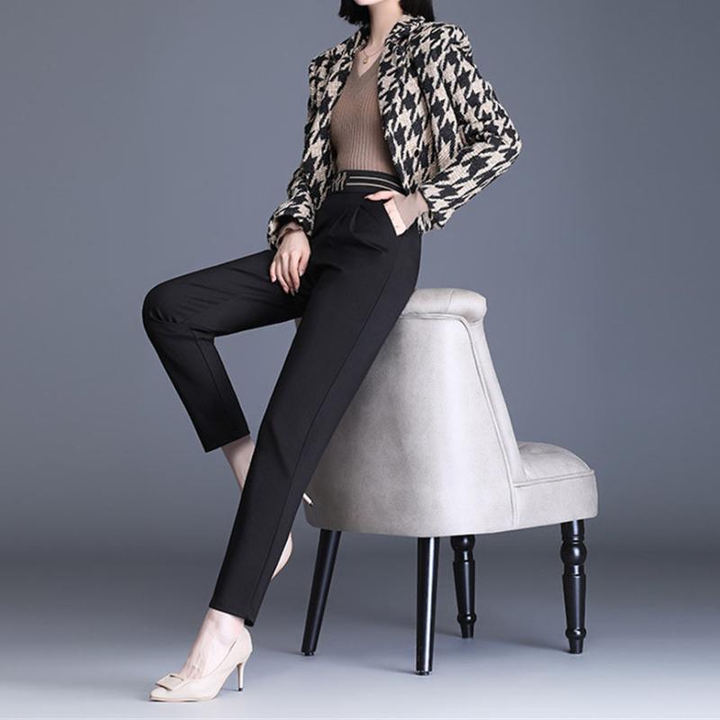 Весенне-осенние женские повседневные модные брюки с высокой талией в стиле Харадзюку, однотонные элегантные свободные брюки, офисные женские простые брюки, уличная одежда