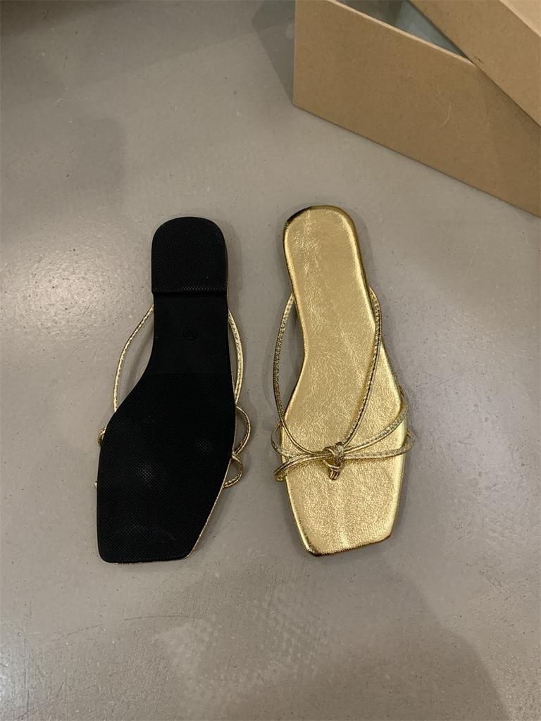 Spring 2025 New Flat-bottomed Cool Slippers Square Head Fairy Style with Skirt Strap Cover Toe Silver Sandals Women's Shoes