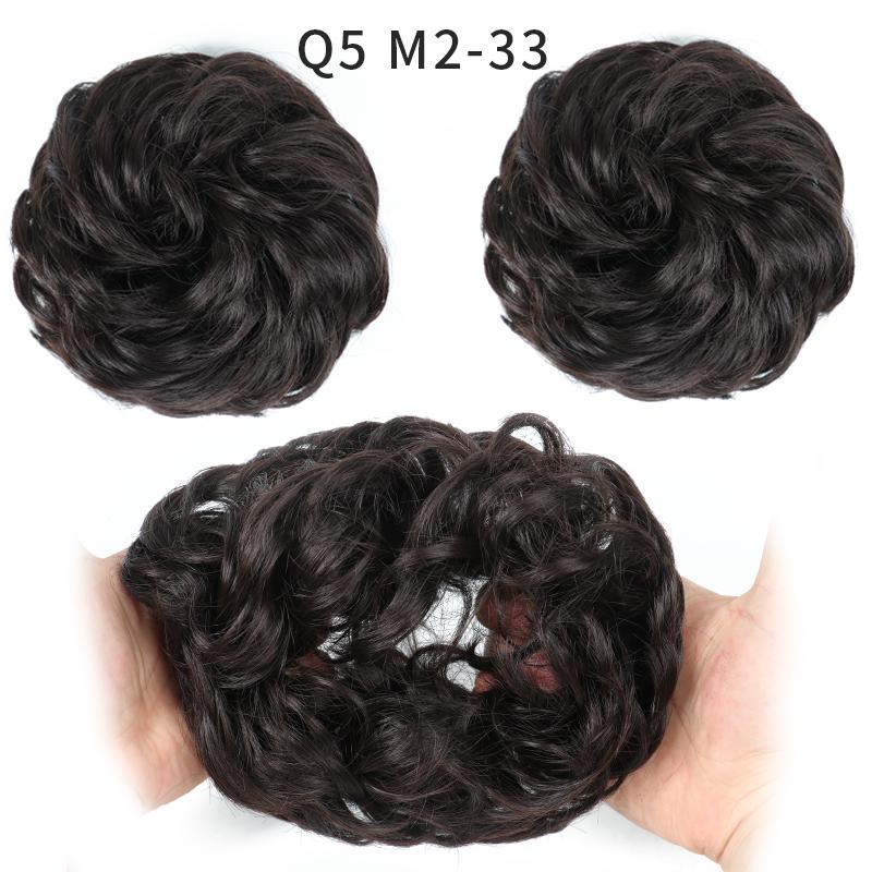 XINRAN Girls Curly Scrunchie Chignon With Rubber Band Brown Gray Synthetic Hair Ring Wrap On Messy Bun Ponytails