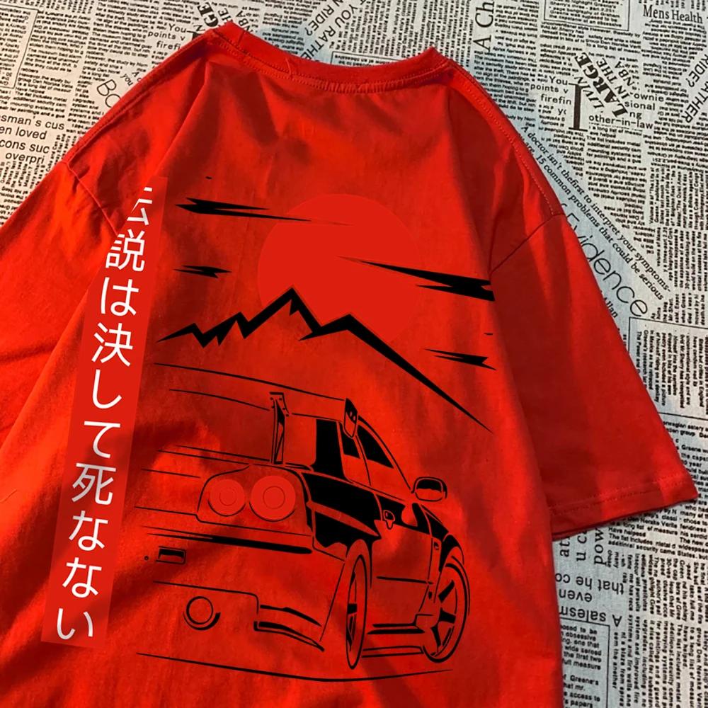 Японский стиль автомобиль смешной оригинальный дизайн мужские футболки хлопковая одежда свободная дышащая с коротким рукавом летняя футболка большого размера
