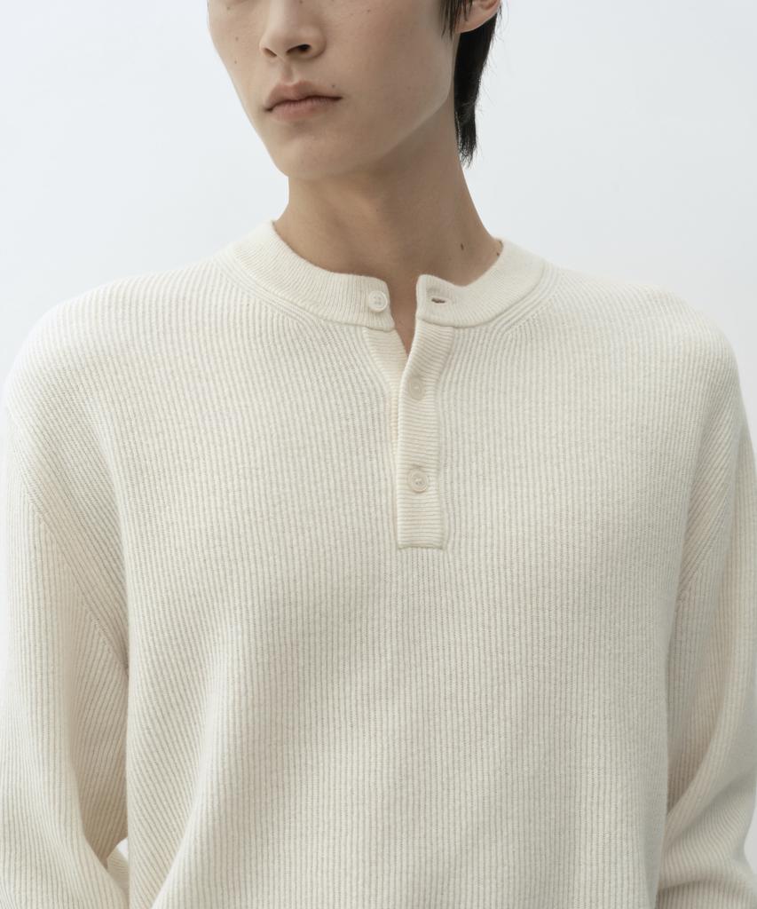 Musinsa Standard [Victoria Wool] Минималистичный вязаный хенли в рубчик [Кремовый]