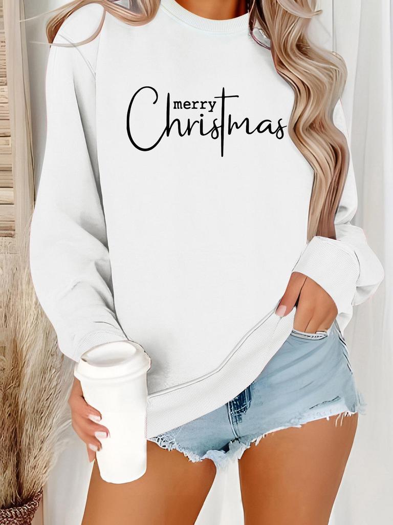 Women's Christmas Print Long-Sleeve Round Neck Pullover Sweater