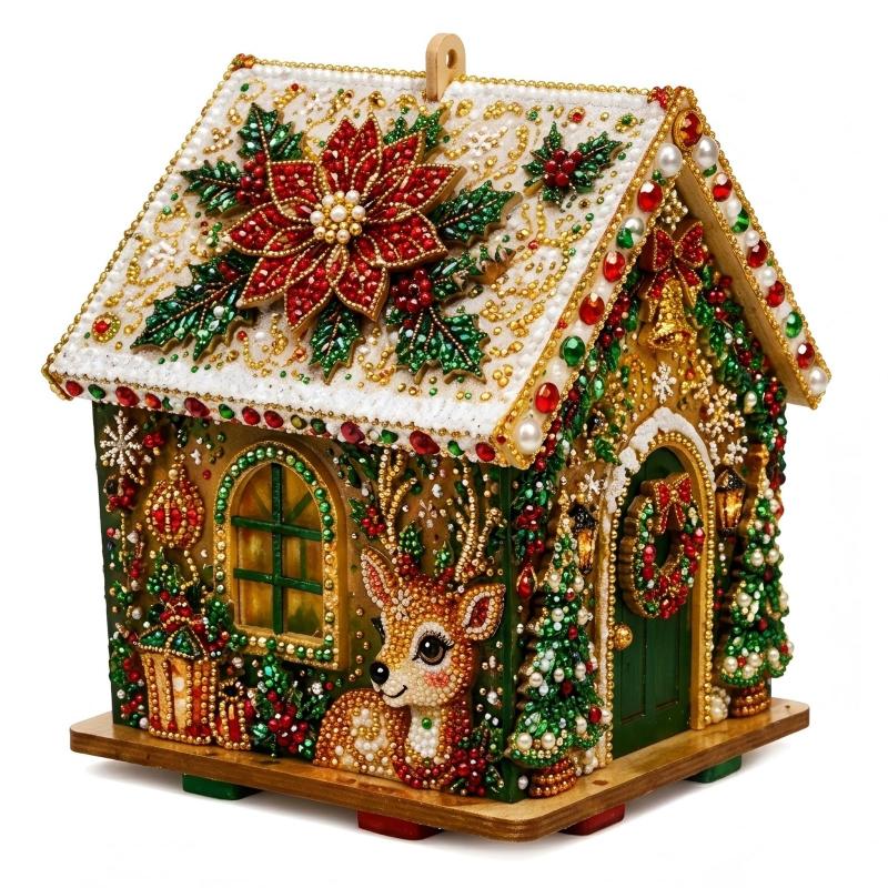 Plymagic DIY Жемчужное искусство - Рождественская коллекция, 3D деревянный домик, набор со стразами и жемчужными бусинами