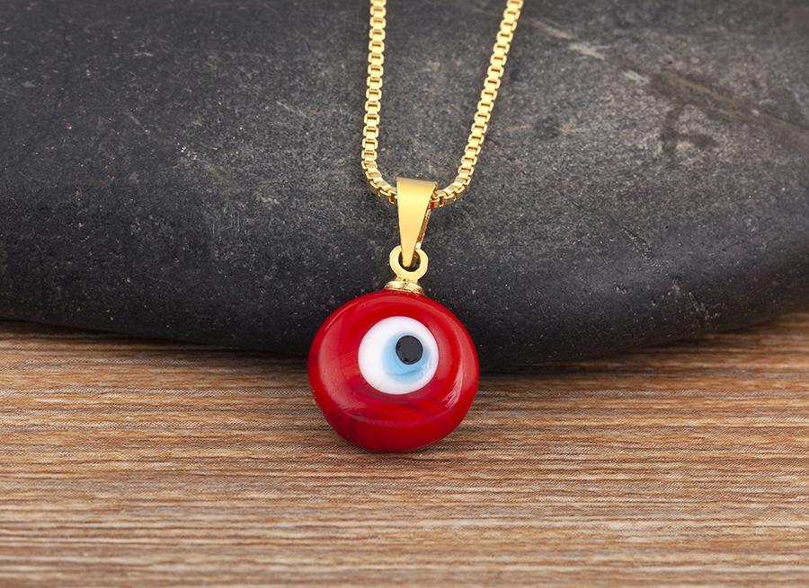 Nidin New Retro Disk Shape Evil Eye Zircon Pendant Necklace For Women Girl Daily Party Clavicle Chain Jewelry Accessories Gifts