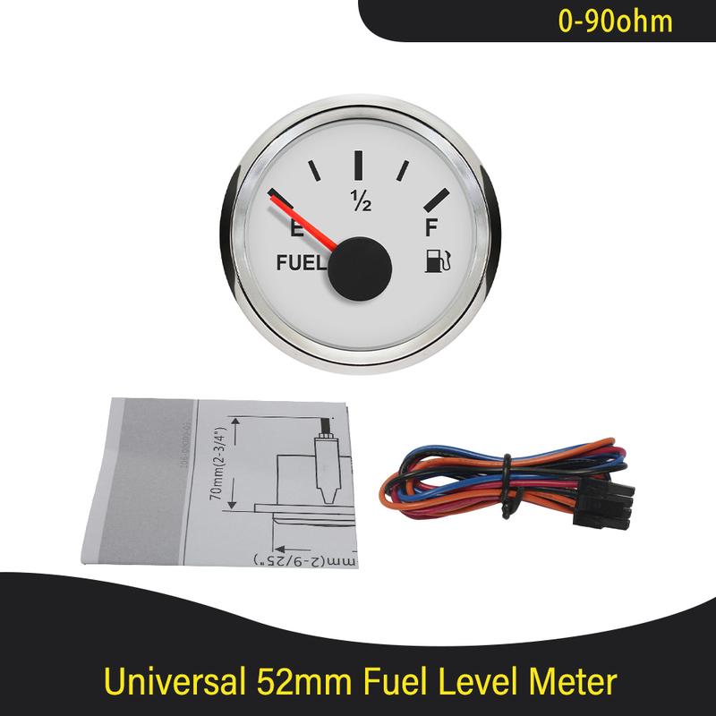 52mm 0-90ohm Signal Fuel Level Gauge Waterproof Dustproof with Red Backlight for Motorcycle Car Boat Universal 12V 24V