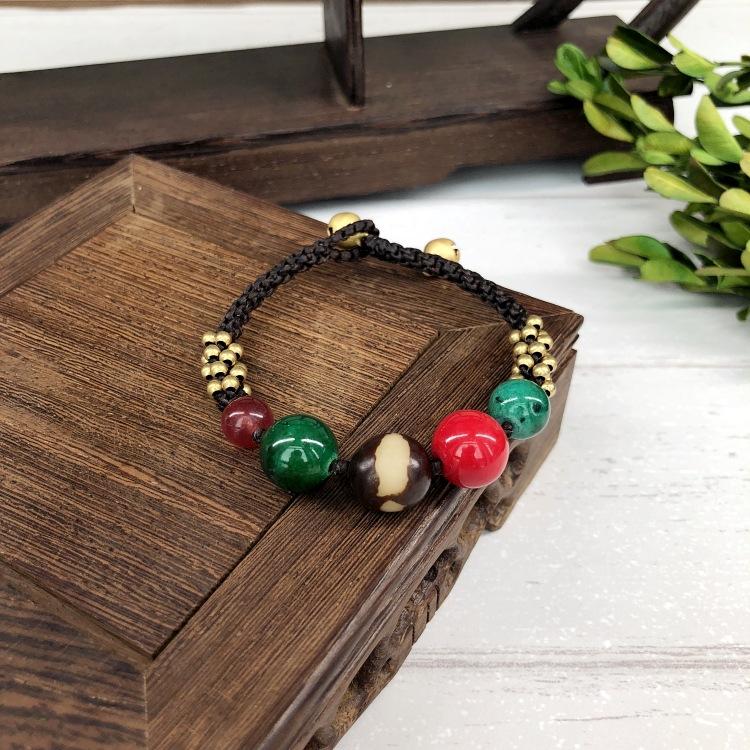 BLINGBAY Женский браслет из бисера Ретро браслет в непальском стиле Нефритовый агат Браслет-колокольчик ручной работы Женственные и универсальные украшения в этническом стиле