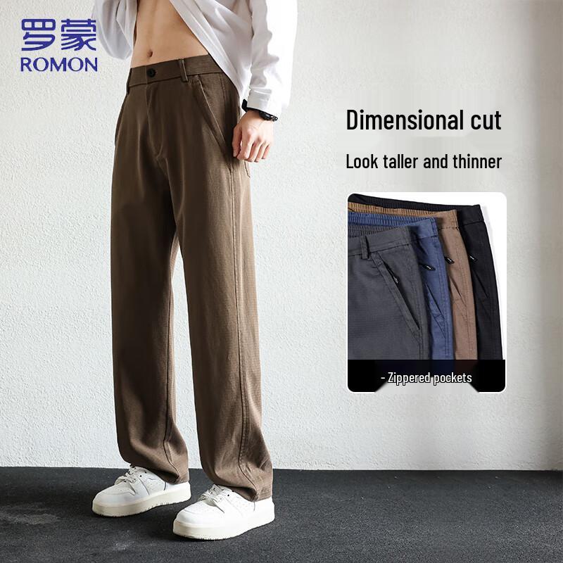 Luo Meng Men's Tencel Lyocell Casual Straight-Leg Trousers