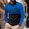 Мужская рубашка весна-осень с отложным воротником на пуговицах, контрастный полосатый принт, длинные рукава, свитер средней длины, повседневный деловой топ