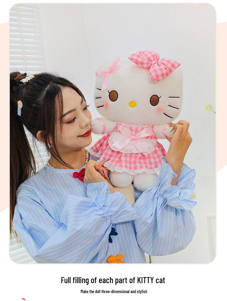 Креативная плюшевая игрушка Hello Kitty: Милая кукла-кошка в костюме горничной с бантом - Идеальный компаньон в подарок на день рождения