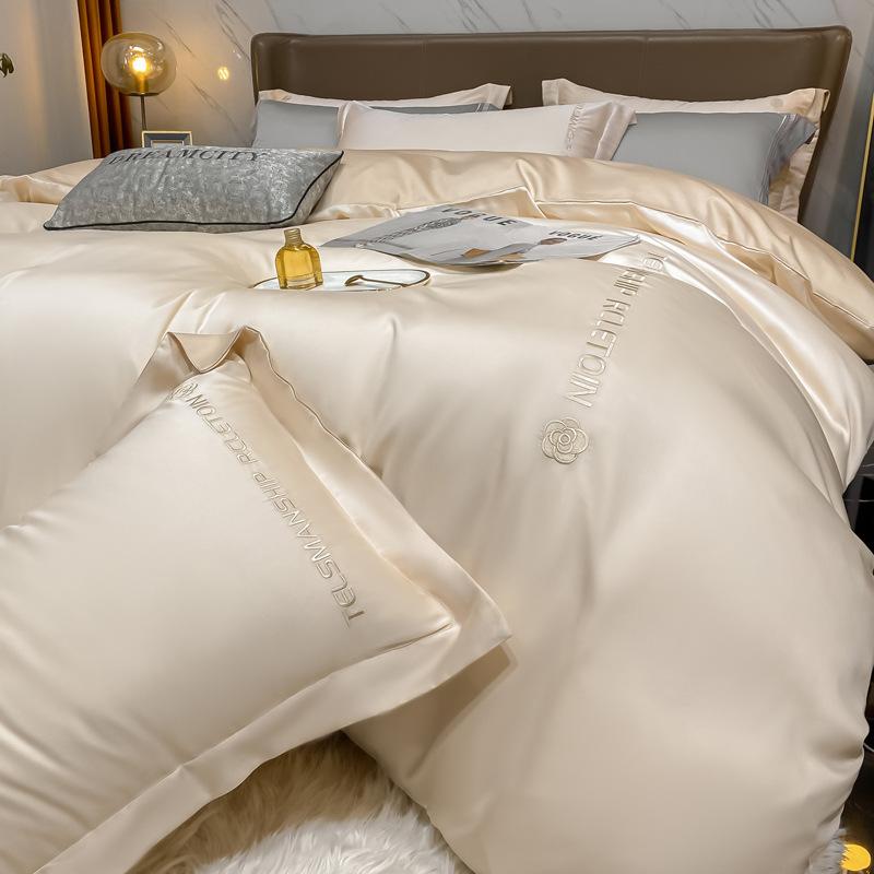 Лист 60 нитей, четыре предмета, хлопок, хлопок, длинный штапельный хлопок, Наньтун, легкий, роскошный стиль, вышитое пододеяльник, сплошной цвет, кровать