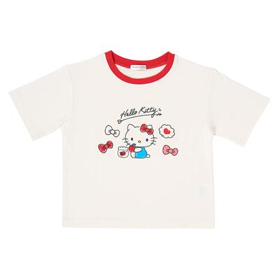 Детская футболка с коротким рукавом Sanrio Hello Kitty 606561, белая, 130 см, тело 60% хлопок, 40% полиэстер, рубчик 95% хлопок, 5% полиуретан,