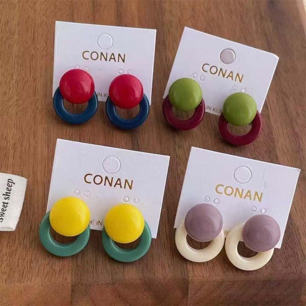 Lightweight Round Stud Earrings Color-Mixed Party Jewelry Resin Stud Earrings Daily Outfits
